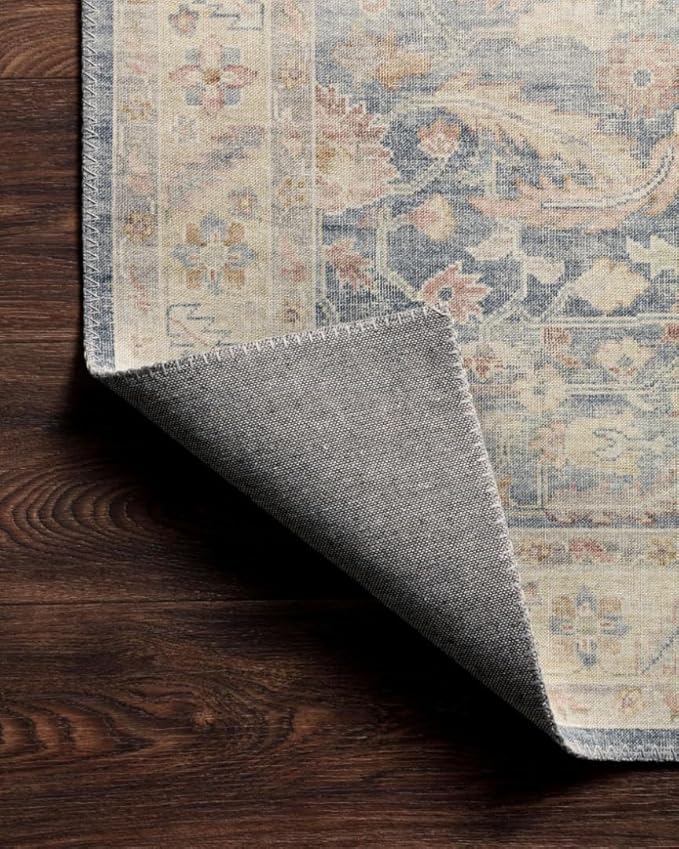 Loloi Hathaway Collection HTH-02 Denim/Multi 2'-6" x 7'-6", .25" Thick Runner Rug, Soft, Durable, Printed, Modern, Low Pile, Non-Shedding, Easy Clean, Living Room Rug
