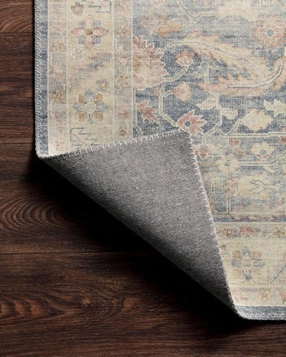 Loloi Hathaway Collection HTH-02 Denim/Multi 5'-0" x 7'-6", .25" Thick Area Rug, Soft, Durable, Printed, Modern, Low Pile, Non-Shedding, Easy Clean, Living Room Rug