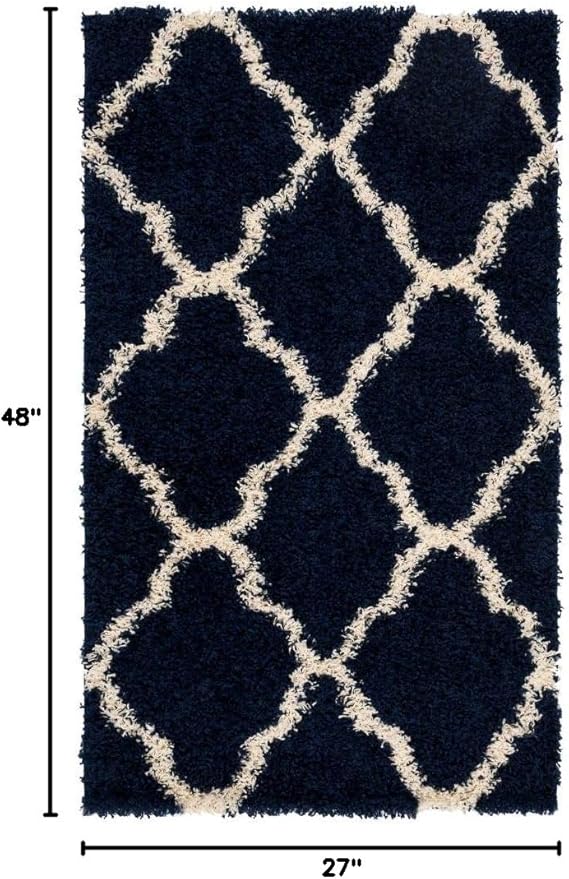SAFAVIEH Dallas Shag Collection Accent Rug - 2'3" x 4', Navy & Ivory, Trellis Design, Non-Shedding & Easy Care, 1.5-inch Thick Ideal for High Traffic Areas in Entryway, Living Room, Bedroom (SGD257N)