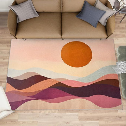 Boho Sun Area Rugs 3x5ft, Minimalist Line Boys Rugs for Bedroom, Geometric Solar Kids Room Rug Soft Fuzzy Washable for Living Room Game Room Coffee Table