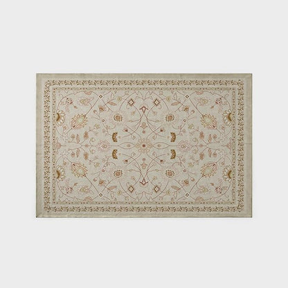 EVERGRACE Area Rugs for Living Room 6x9, Boho Floral Faux Wool Indoor Outdoor Rugs, Washable Rugs for Bedroom Dining Room Entryway Kitchen, Low Pile Floor Mat Carpet for Home Decor, Natural Beige
