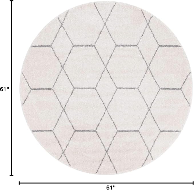 Unique Loom Trellis Frieze Collection Area Rug - Geometric (5' 1" Round Ivory/Gray)