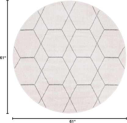 Unique Loom Trellis Frieze Collection Area Rug - Geometric (5' 1" Round Ivory/Gray)