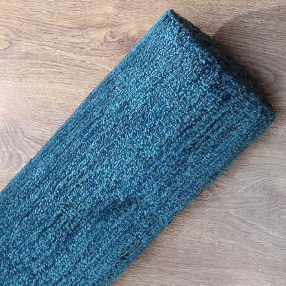 Hand Knotted Loom Wool ECO-Friendly Area Rugs - 2'6"x8', Runner, Blue Color, Solid Plain Design, High Pile Thick Handmade Anti Skid Area Rugs for Living Room, Bed Room (L00111)
