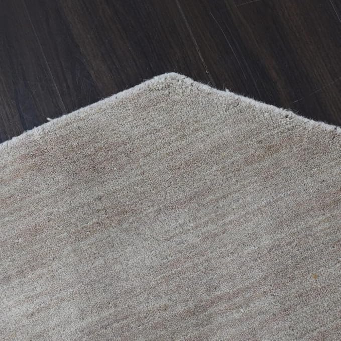 Hand Knotted Loom Wool ECO-Friendly Area Rugs - 6'x6', Octagon, Beige Color, Solid Plain Design, High Pile Thick Handmade Anti Skid Area Rugs for Living Room, Bed Room (L00111)
