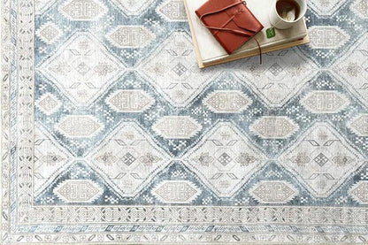 Fame Living Faded Oushak Rug, Turkish Vintage Floral Pastel Large Oversized Area Rugs for Living Room Dining Bedroom Kitchen Bathroom Nursery (852CB, 2' x 3')