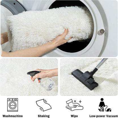 Small Rugs for Bedroom, Cream White Fluffy Shag Rug, 2x3 Ft Small Throw Rug, Soft Fuzzy Shaggy Bedside Rug for Indoor Home Decor Aesthetic