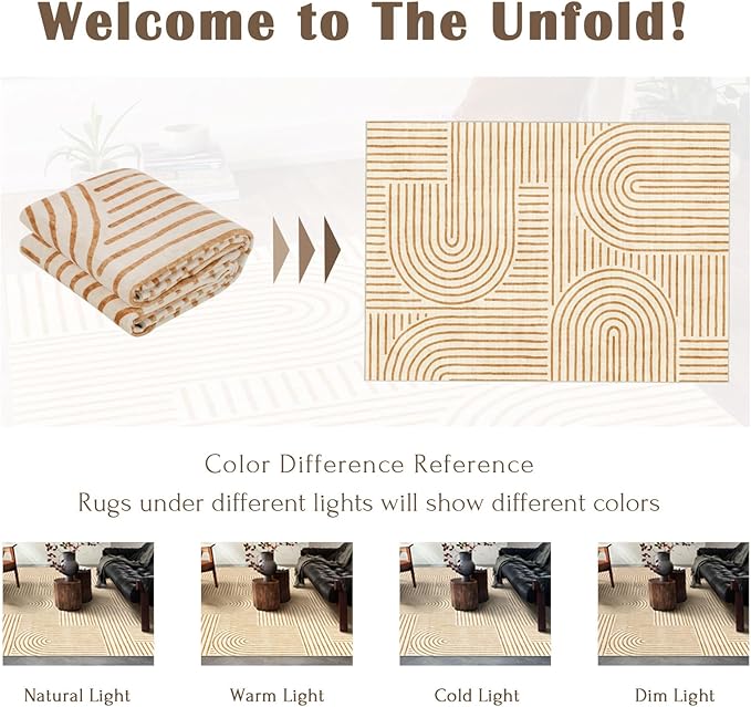 Washable Area Rug 5x7 - Boho Living Room Rug Soft Bedroom Rug Ultra-Thin Orange Modern Abstract Rainbow Dining Room Rugs Indoor Carpet for Living Room Nursery Room Home Decor