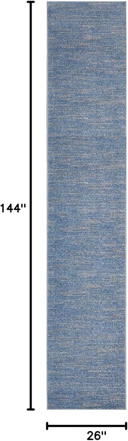 Nourison Home Nourison Essentials Blue Grey 2'2" x 12' Area Rug - Easy Clean, Non Shedding, Bed Room, Living Room, Dining Room, Kitchen (12' Runner)