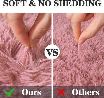 Soft Fluffy Rugs for Bedroom, Blush Pink Fuzzy Shaggy Oval Bedside Area Rug Set of 2, Non-Slip Cozy Plush Shag Carpet for Kids Room Nursery Dorm Living Room, 2.6 x 5.3 Feet