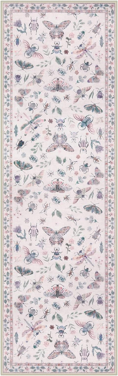 Lahome Insect Hallway Runner Rug, 2'5''x8' Ultra-Thin Washable Runners for Hallways Kitchen, Soft Laundry Room Rug Non-Slip Long Carpet for Entryway Bedroom Bathroom, Pink