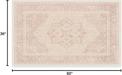 RUGGABLE Washable Area Rug – Kamran Soft Pink 3x5, Stain-Resistant, Non-Slip – Small Machine Washable Rugs for Living Room, Bedroom, Hallway, Entryway & Office–with Standard Pad