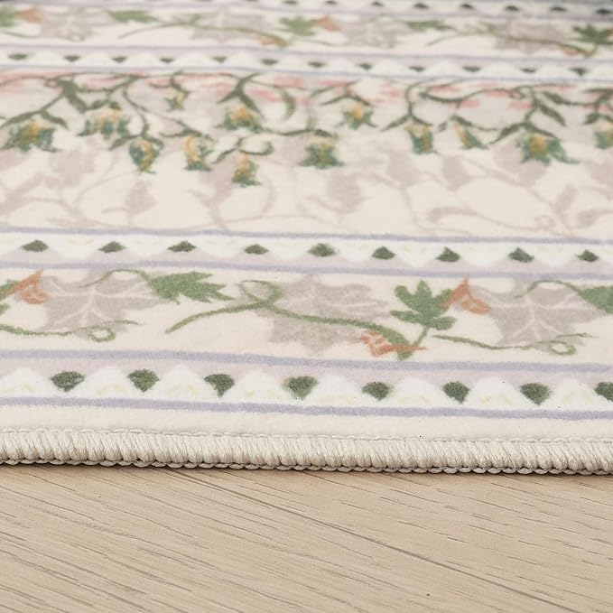 Rugcomf 6x9 Area Rugs Impressionist-Style Vintage Washable Rug Non Slip Low Pile Large Rug for Living Room Bedroom Farmhouse Dining Room Kids Playroom, Beige