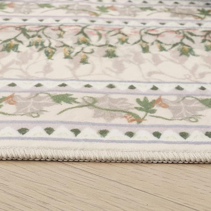 Rugcomf 6x9 Area Rugs Impressionist-Style Vintage Washable Rug Non Slip Low Pile Large Rug for Living Room Bedroom Farmhouse Dining Room Kids Playroom, Beige