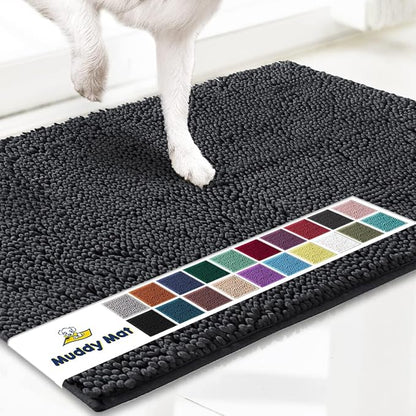 Muddy Mat® | Super Absorbent Door Mat Indoor, Microfiber Quick Dry Chenille Entryway Rug, Non-Slip Front Door Mat, Indoor Mats for Entryway, Machine Washable Pet Rug, Charcoal 48"x72"
