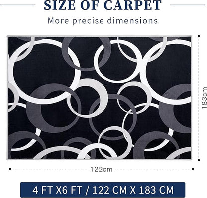 YIHOUSE 4x6 Ft Area Rugs, Concentric Circle Washable Rug, Black and White Geometric Design Rug for Small Living Room, Bedroom, Laundry Room, Entryway, Indoor Home Decor, Nonslip Non-Shedding