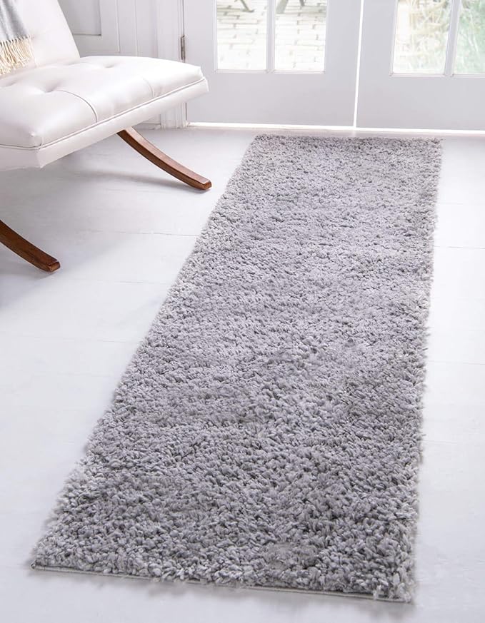 Unique Loom Davos Shag Collection Area Rug - Solid (2' 7" x 10' Runner, Sterling)