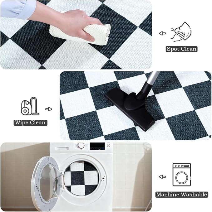 Vasofe Jute Checkered Runner Rug, 2x6 Black and White Washable Rugs, Modern Runners for Hallway Non-Slip Kitchen Mat, Farmhouse Checkerboard Indoor Outdoor Carpet for Porch Laundry Entryway