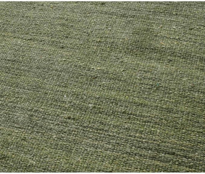 Rugsotic Carpets Hand Woven Flat Weave Kilim Wool ECO-Friendly Area Rugs - 10'x10', Square Shape, Olive Color, Solid Plain Design, Low Pile Handmade Area Rugs for Living Room, Bed Room (D00111)