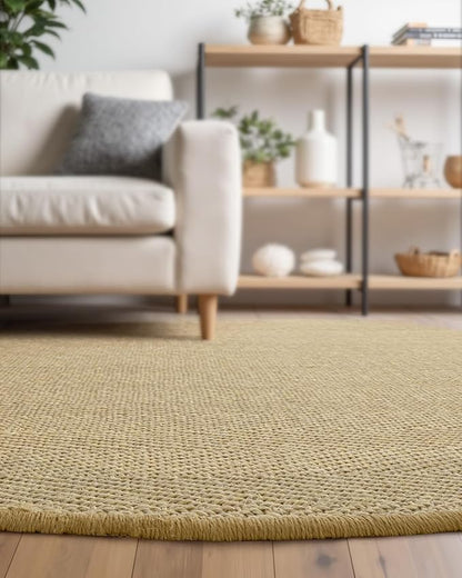 DEXI Round Sisal Rug Natural Fiber 6x6, Braided Woven Area Rugs No Shed, Large Soft Neutral Rustic Carpet Mat for Indoor Outdoor Patio Dining Living Room Bedroom Farmhouse, 6ft, Natural