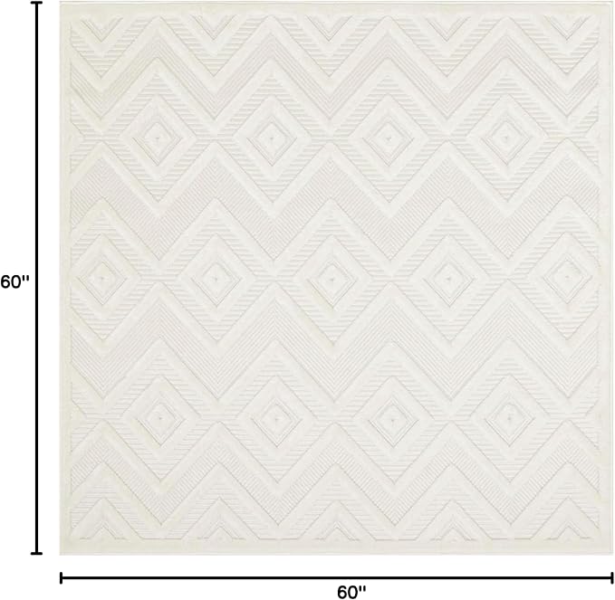 Nourison Home Versatile Ivory White 5' x Square Area Rug - Easy Clean, Non Shedding, Bed Room, Living Room, Dining Room, Kitchen (5' x Square)