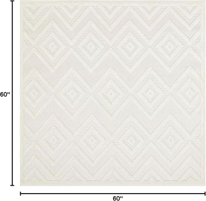 Nourison Home Versatile Ivory White 5' x Square Area Rug - Easy Clean, Non Shedding, Bed Room, Living Room, Dining Room, Kitchen (5' x Square)