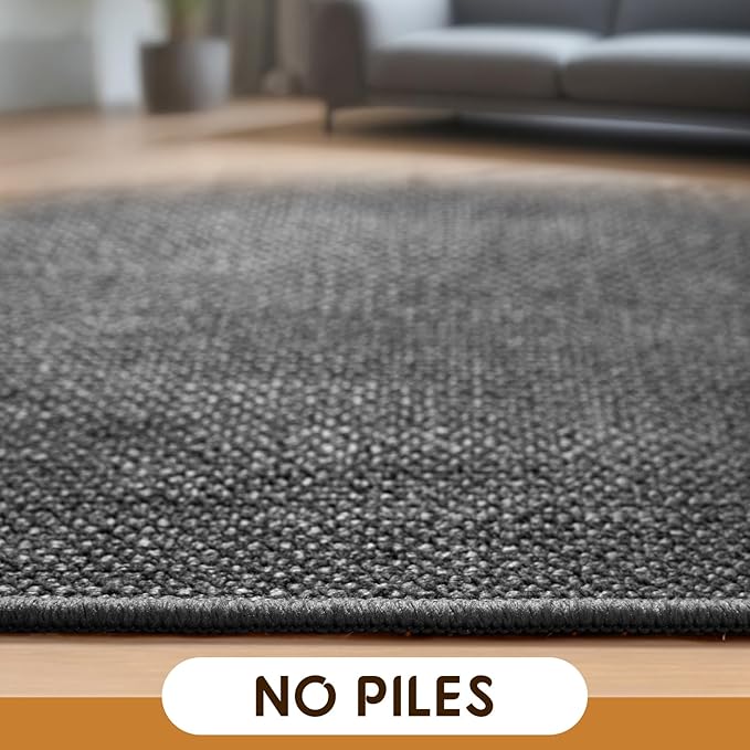LBRO2M Easy Jute Solid Area Rug 4X6 Washable Rugs for Living Room Bedroom Natural Jute Look Indoor Outdoor Rug Durable, Solid Non Shedding Eco Friendly (4X6 Black Gray)