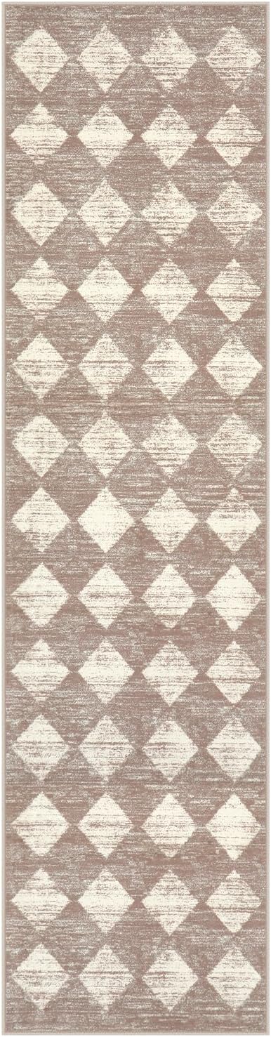 Lahome Moroccan Treills 2x8 Washable Hallway Runner Rug, Non Slip Bathroom Kitchen Carpet Runners, Checkered Modern Soft Runner for Entryway Living Room, Beige