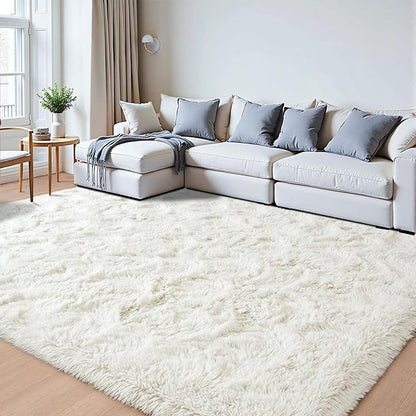 Beglad Fluffy Large Area Rugs 6x9 Feet, Modern Minimalist Style Shag Fuzzy Rugs, Non-Slip Indoor Carpet Soft Rugs for Kids Room, Bedroom & Living Room, Cream White