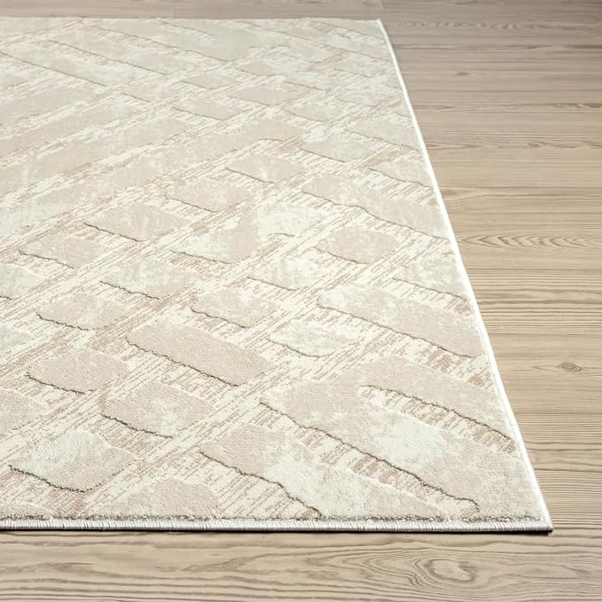 Abani Terra Cream Area Rug for Living Room, Bedroom - Rustic Modern Pattern - 6' x 9' - Durable & Easy to Clean