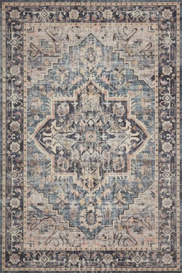 Loloi Hathaway Collection HTH-01 Navy/Multi 2'-6" x 7'-6", .25" Thick Runner Rug, Soft, Durable, Printed, Modern, Low Pile, Non-Shedding, Easy Clean, Living Room Rug