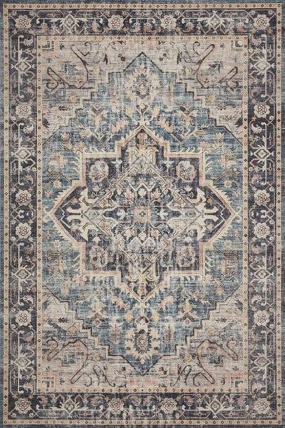 Loloi Hathaway Collection HTH-01 Navy/Multi 7'-6" x 9'-6", .25" Thick Area Rug, Soft, Durable, Printed, Modern, Low Pile, Non-Shedding, Easy Clean, Living Room Rug