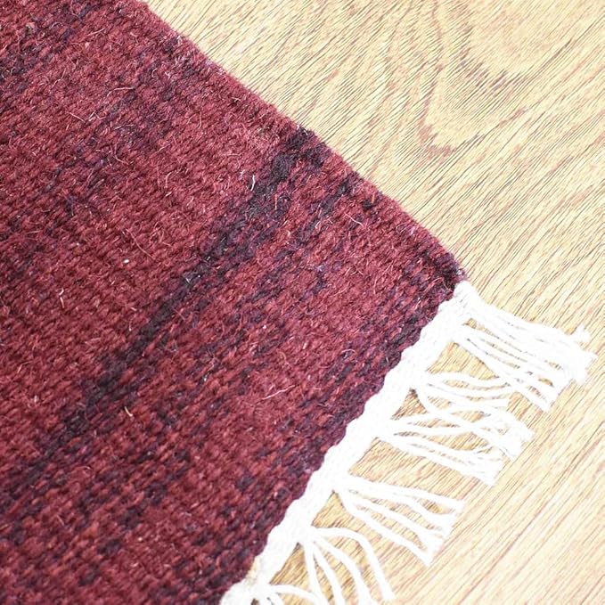 Rugsotic Carpets Hand Woven Flat Weave Kilim Wool ECO-Friendly Area Rugs - 10'x13', Rectangle Shape, Dark Red Color, Solid Plain Design, Low Pile Handmade Rugs for Living Room, Bed Room (D00111)