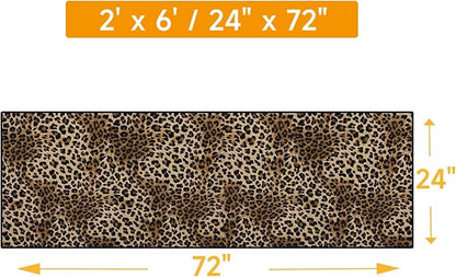 Leopard Rug 2x6 Runner Rug Washable Kitchen Runner Non-Slip Soft Modern Print Faux Wool Carpet for Hallway Indoor Entryway（2x6ft,Brown）