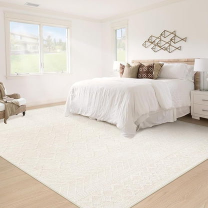 5x7 Area Rugs Living Room: Washable Boho Geometric Moroccan Rug Neutral Modern Farmhouse Indoor Soft Non Slip Ultra Thin Printed Pattern Carpet for Dining Room Bedroom Nursery Home (Beige, 5'x7')