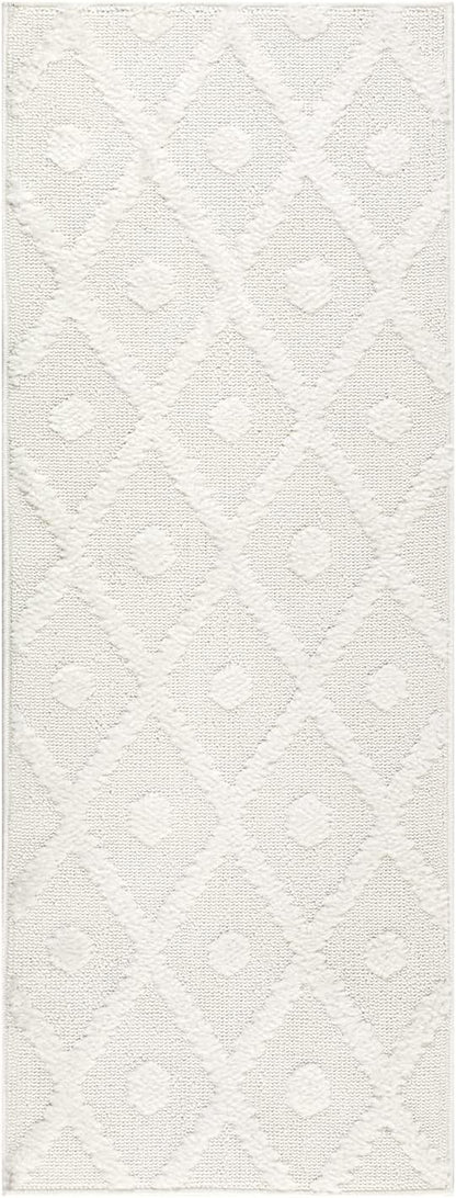 Antep Rugs Palafito 2x5 Geometric Shag Diamond High-Low Pile Textured Indoor Area Rug (White, 2' x 5')