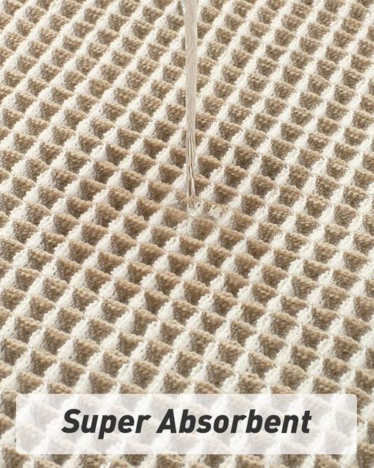 AMOAMI Upgraded Waffle Runner Rug Super Absorbent Non Slip Bath Mats for Bathroom Machine Washable Bathroom Runner Rug with Tassels, Ideal for Hallway Bedroom Laundry Room, 2' x 6', Brown & Cream