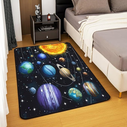 Planet 3 x 5 Area Rug Solar System Outer Space Rugs for Living Room | Universe Galaxy Washable Rug, Cosmic Earth Star Carpet Indoor Floor Mat