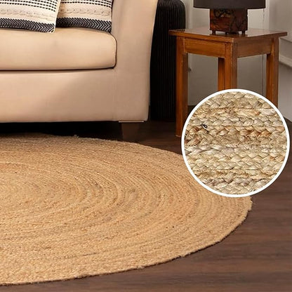 REDEARTH · Round Area Rug - 5 Feet Braided Natural Jute Rug- Artisan Made Reversible Boho Jute Rugs for Bedroom - Kitchen - Living Room - Farmhouse - Home Decor - Handmade Rustic Vintage Décor