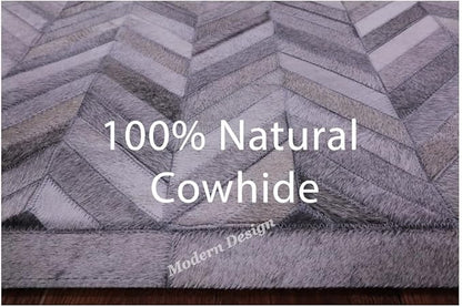 Modern Design Premium Cowhide Leather Carpet with Chevron Pattern, Area Rug (Natural Multi Grey, 4x6)