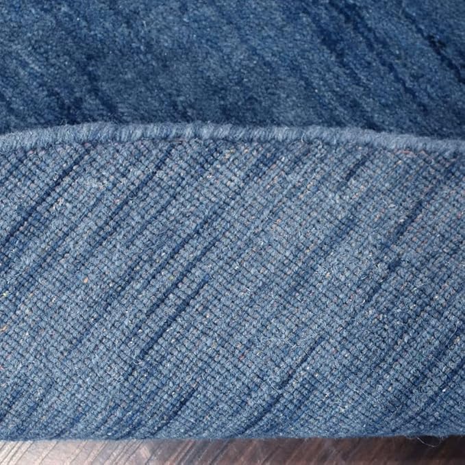 Hand Knotted Loom Wool ECO-Friendly Area Rugs - 6'x6', Round, Blue Color, Solid Plain Design, High Pile Thick Handmade Anti Skid Area Rugs for Living Room, Bed Room (L00111)