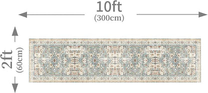 Enkor Runner Rugs for Hallway, 2x10 Washable Soft Boho Non Slip Floor Rugs for Kitchen, Modern Mat for Living Room Bedroom Entryway Beige & Green