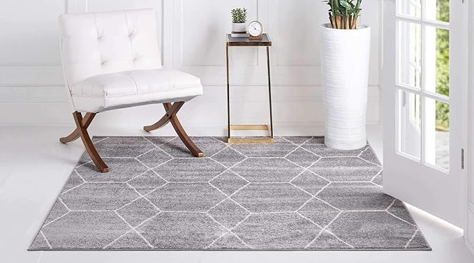 Unique Loom Trellis Frieze Collection Area Rug - Geometric (6' Square, Light Gray/ Ivory)
