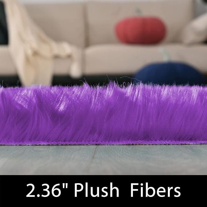 Latepis Purple Faux Sheepskin Large 6x9 Area Rugs for Living Room Throw Rugs for Bedroom Washable Fur Rug Fluffy Shag Boho Rug Home Decor Rectangle