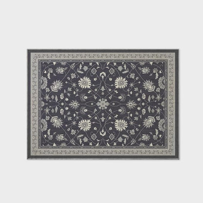 EVERGRACE Area Rugs for Living Room 5x7, Boho Floral Faux Wool Indoor Outdoor Rugs, Washable Rugs for Bedroom Dining Room Entryway Kitchen, Low Pile Floor Mat Carpet for Home Decor, Ebony Black