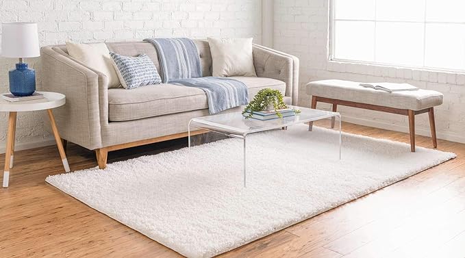 Unique Loom Davos Shag Collection Area Rug - Solid (6' 1" x 9' Rectangle, White/ Ivory)