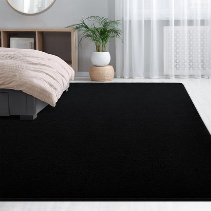 Large Area Rugs for Living Room Bedroom, 6x9 Feet Black Rug, Minimalist Modern Shag Rug, Soft Thick Comfy Memory Foam Indoor Carpet, Non-Slip Washable Rug for Boys Girls Dorm Nursery Room Home Decor