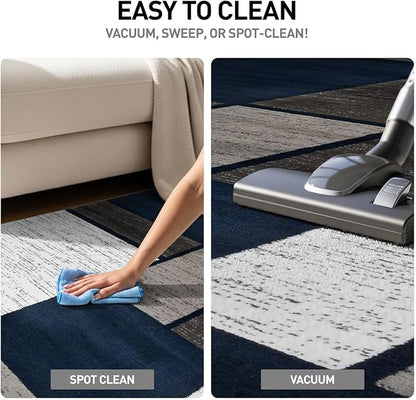 Rugshop Modern Geometric Boxes Navy Area Rug, Fade-Resistant Carpet for Bedroom, Living Room, or Study, 6'6" x 9'