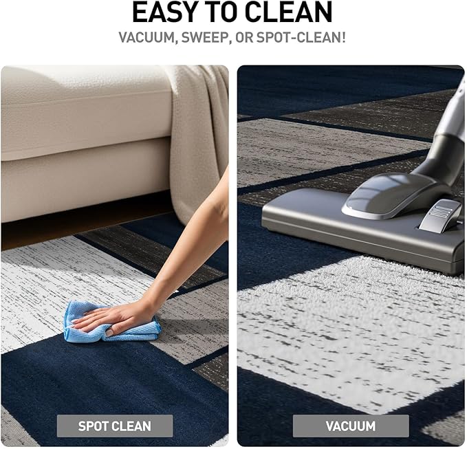 Rugshop Modern Geometric Boxes Navy Area Rug, Carpet with Jute Backing for Living Room, Large Bedroom, or Open Spaces, 9' x 12'