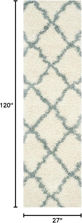 SAFAVIEH Dallas Shag Collection Runner Rug - 2'3" x 10', Ivory & Light Blue, Trellis Design, Non-Shedding & Easy Care, 1.5-inch Thick Ideal for High Traffic Areas in Living Room, Bedroom (SGD257J)